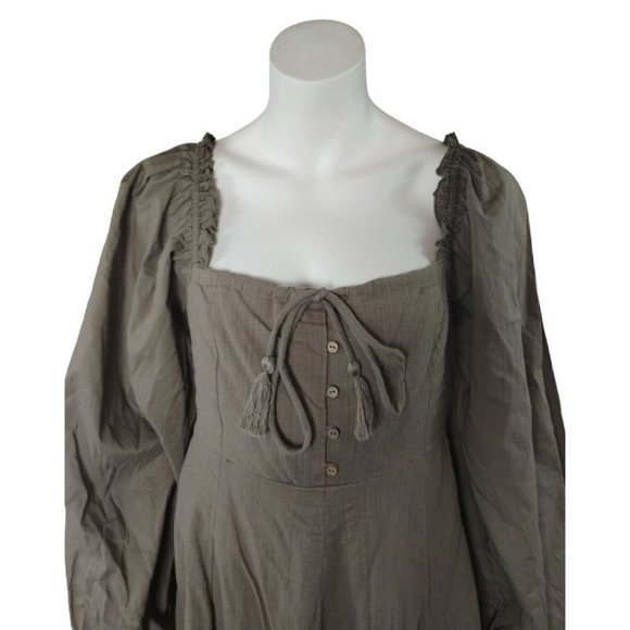 Chelsea & Violet Junior Girls Large Puff Sleeve Smocked Back Dress Taupe New - Picture 3 of 9